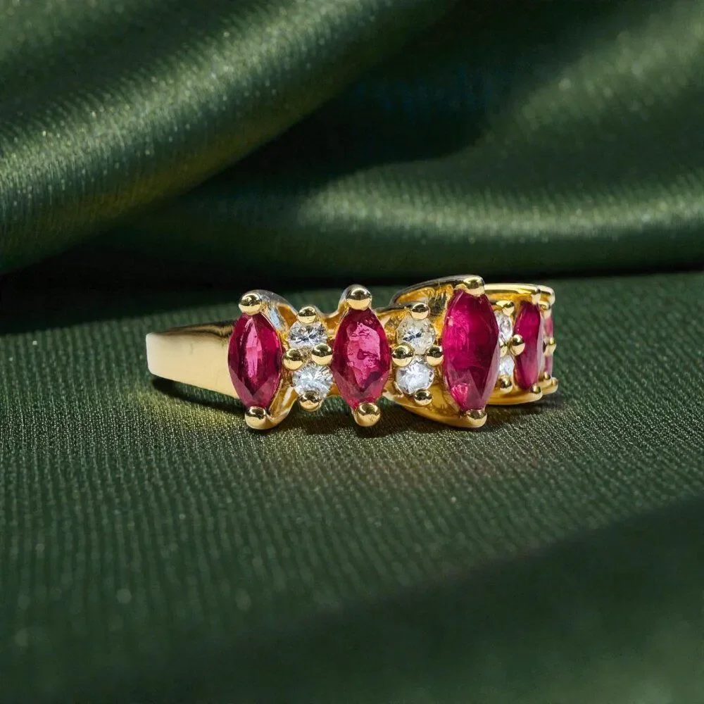 DESIGNER- 14K Gold Natural Ruby & Diamond Ring -Size 5.5- 1CT Stacking Ring 3.1g